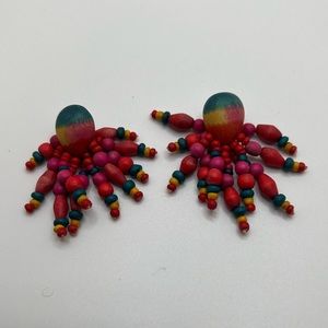 Vintage Handmade Multicolored Wooden Dangle Earrings